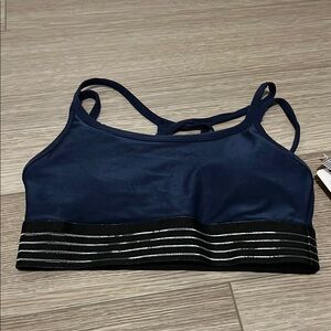 Navy Blue Striped Women's Sports Bra
